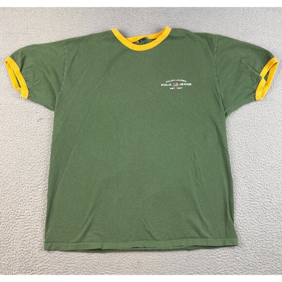 Polo Jeans Ralph Lauren Other - Polo Jeans Ralph Lauren Ringer Essential Shirt Large Green Yellow Preppy Basic